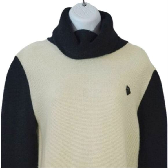 Vintage 60s Christian Dior London Colorblock Turtleneck Sweater in Cream/Black - Picture 7 of 13